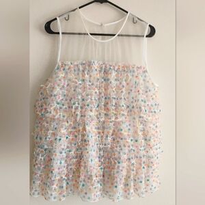 Nordstrom Halogen Atlantic Pacific White Polka Dot Tulle Tier Ruffle MEDIUM